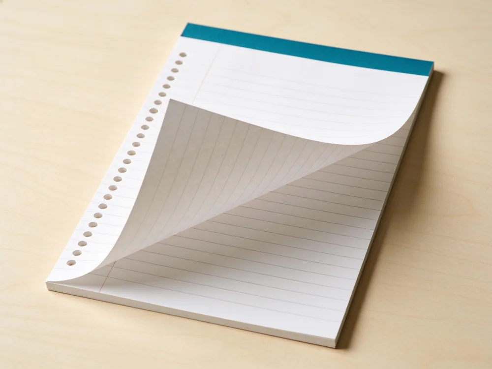 Perforated white writing pad — White 70 gsm paper; top binding; perforated punched left margin