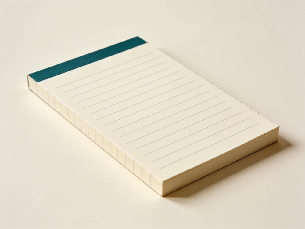 Narrow-ruled desk pad — Ivory 70 gsm paper; glued top edge; narrow ruling